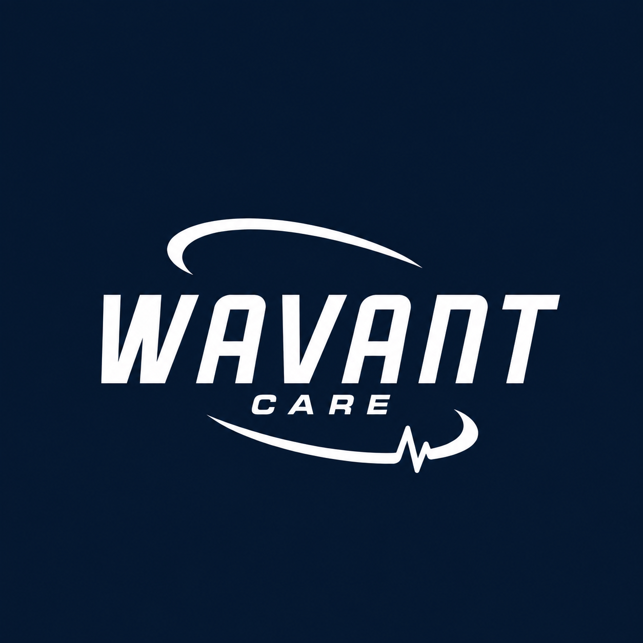 Logo Wavant Care sobre fundo azul escuro.
